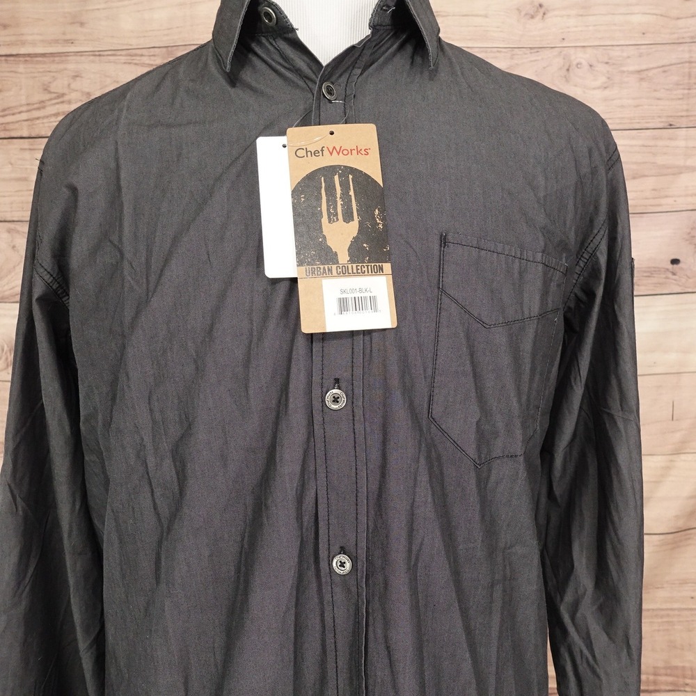 New! Chef Works Urban Collection Shirt Mens Large Black New SKL001-BLK-L Cotton